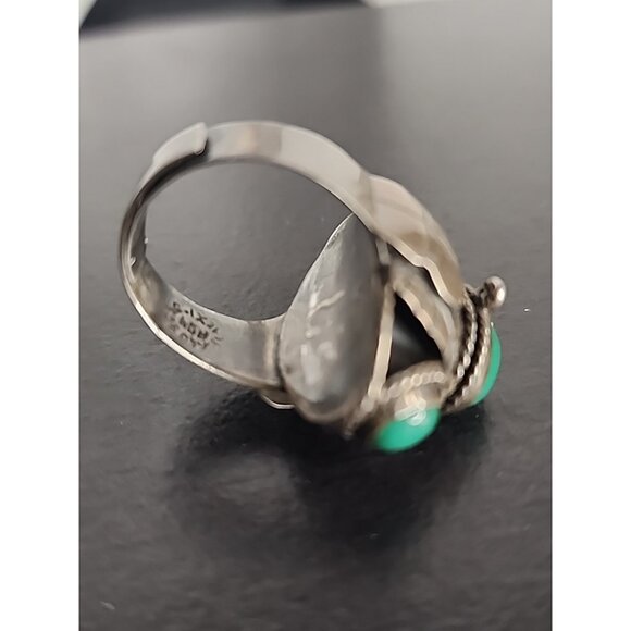 TAXCO 925 Sterling Silver Green Onyx Adjustable Poison Secret Ring jade Vintage - Picture 5 of 10